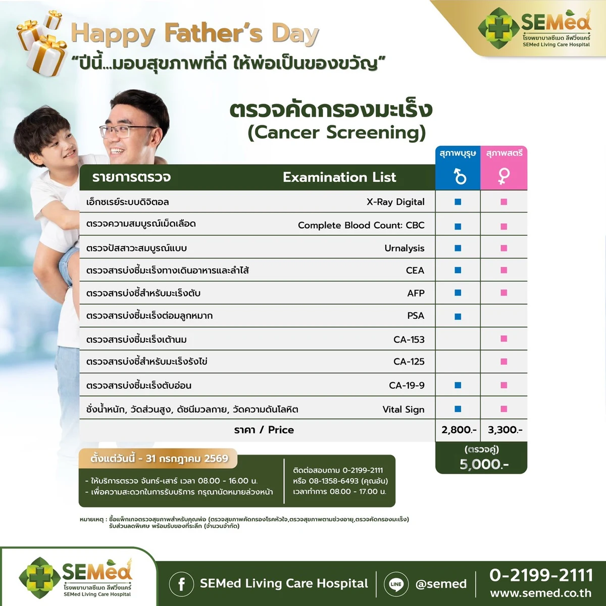 Happy Father’s Day 2569 - โปรแกรมตรวจคัดกรองมะเร็ง